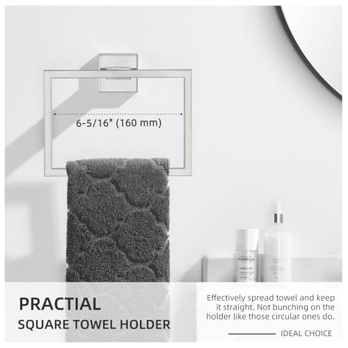 Angle Simple Hand Towel Holder Brushed Nickel, SUS 304 Stainless Steel Square Bathroom Towel Ring Hanger, Wall Mount, 7.09 Inches - Image 4
