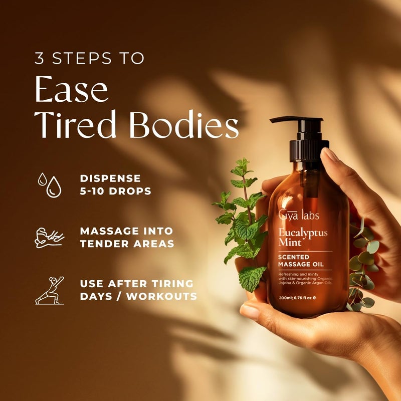 Gya Labs Eucalyptus Mint Massage Oil for Sore Muscles  Deep Relaxation  676 fl oz  100 All Natural NonGreasy Body Massage Oil with Argan  Jojoba Oil for Men  Women  Professional  Home Use - Image 4