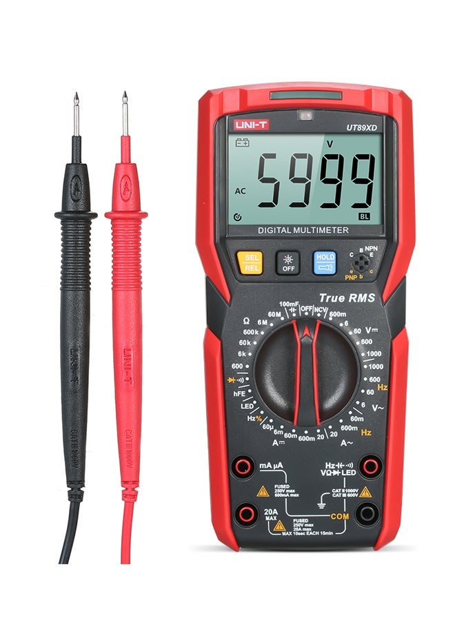 NIBEMINENT UT89XD LED Tester Digital Multimeter High Accuracy Handheld Mini Universal Meter Black/Red 186 x 87 52mm - Image 1