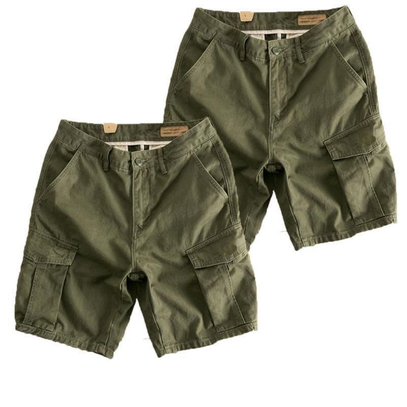 Yu Wenle Same Style Work Shorts Mens Fashion Brand Loose Washed 5-point Pants Mens Large Size Casual Pants Summer. Army Green + Army Green 2 Pack