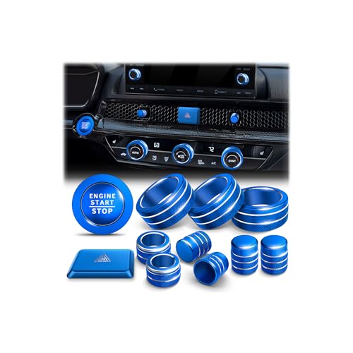 Polodunn for Honda Civic 2022-2026 Accessories, CRV 2023-2026 & Acura Ingetra 2023-2026 (Fit 7" Screen/ 2 Audio Knobs), 12pcs Knob Cover Kit - Hazard Light, Push Start, Audio, AC & Air Vent (Blue) - Image 1