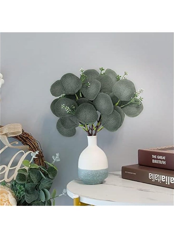 Generic 30pcs Artificial Eucalyptus Leaves Stems Dollar Eucalyptus Leaves Picks with White Seeds Faux Eucalyptus Branches Floral Arrangement Wreath Rustic Farmhouse Greenery Wedding Bouquets Decors  - Image 5