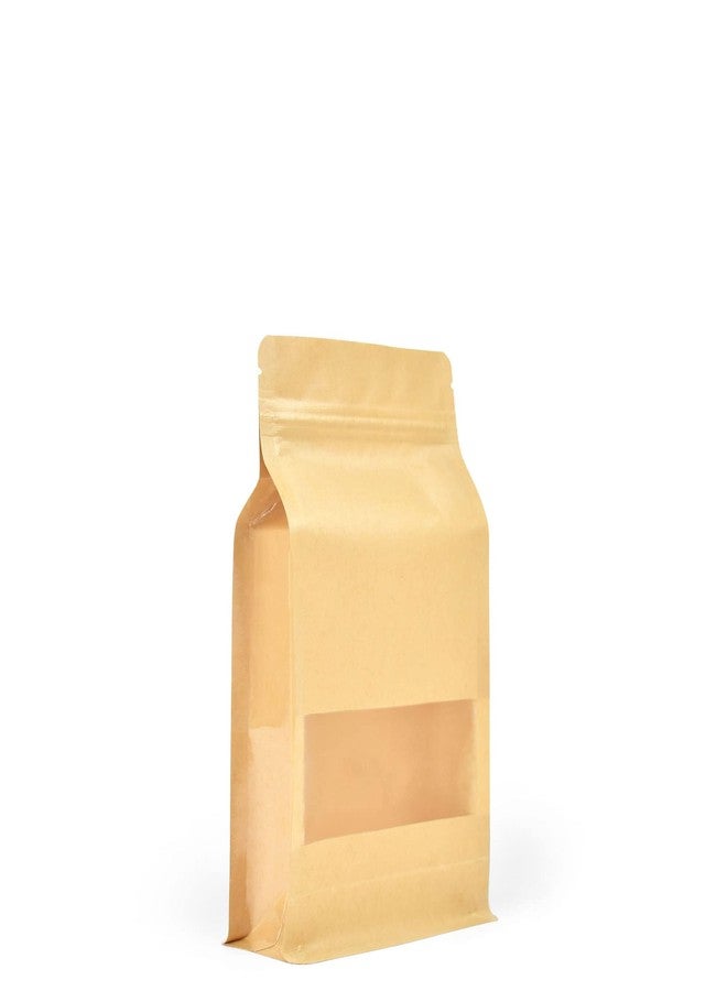 DEERA Brown Kraft Paper With Window Gusset/Flat Bottom Ziplock Stand Up Pouch 160x260mm Pack of 50 - Image 1