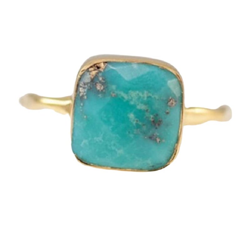 LRGKMCWTOB 925 Sterling Silver Bohemia Chic Square Turquoise Ring Fashion Rings Stackable Ring Natural Turquoise Jewelry Birthday (Size 7) - Image 1