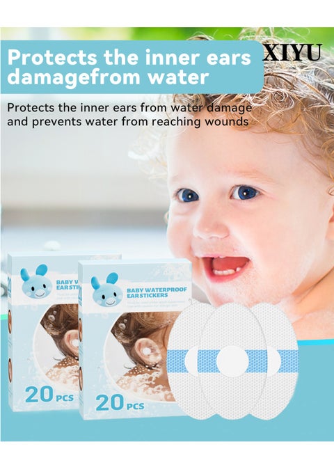 40 Pieces Update Silicone Waterproof Ear Stickers with Absorbent Cotton, Ear Covers for Swimming Shower，Disposable Ear Tape Ear Protectors，Ear Covers Waterproof Baby Shower Swimming
