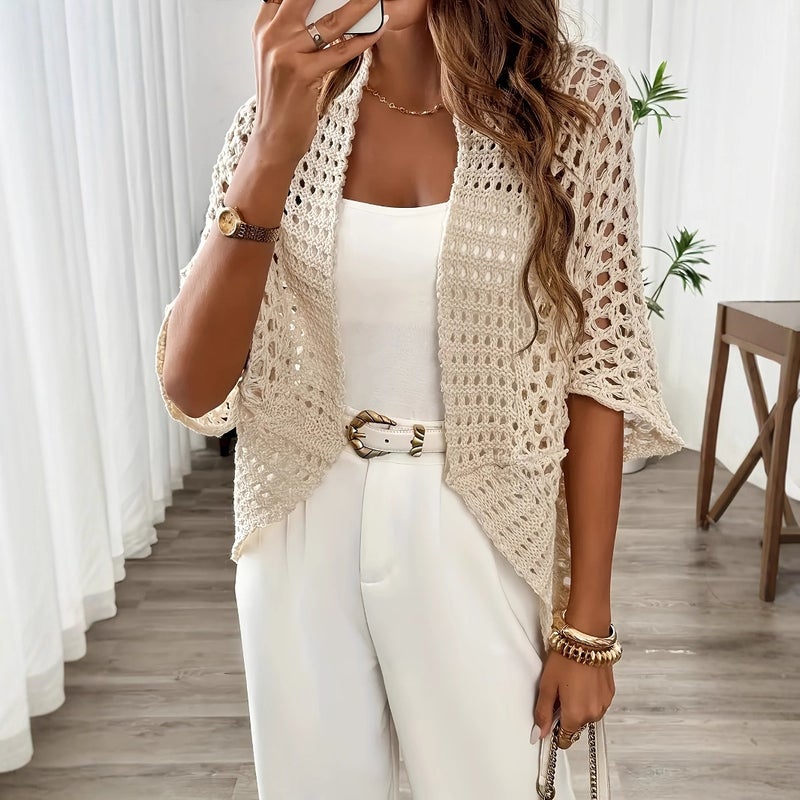 Women's Summer Openwork Knit Cardigan Sweater - Image 1