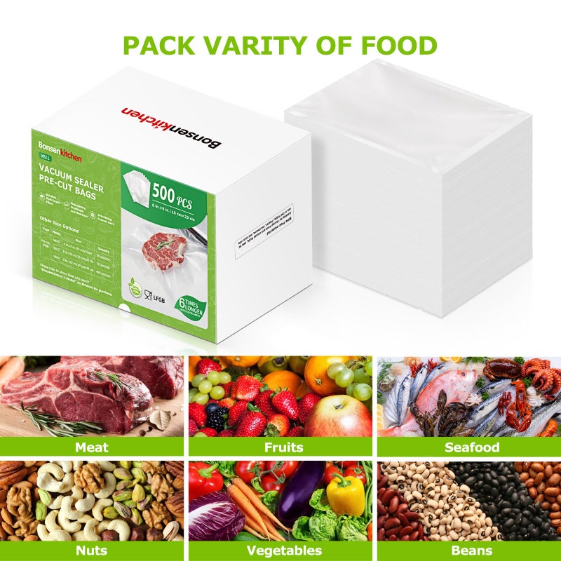 Bonsenkitchen Precut Vacuum Sealer Bags, 500 Pint 6" x 9" Food Sealer Bags,Commercial Grade, BPA Free, Heavy Duty, Customized Size Vacuum Bags for Vac Storage, Meal Prep or Sous Vide Cooking, VB11 - Image 3