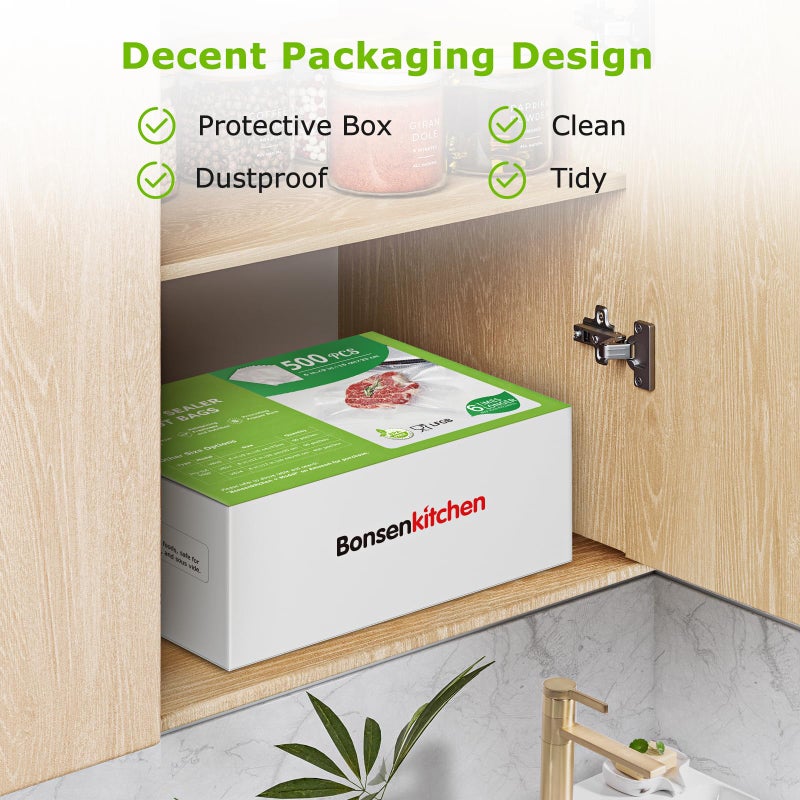 Bonsenkitchen Precut Vacuum Sealer Bags, 500 Pint 6" x 9" Food Sealer Bags,Commercial Grade, BPA Free, Heavy Duty, Customized Size Vacuum Bags for Vac Storage, Meal Prep or Sous Vide Cooking, VB11 - Image 5