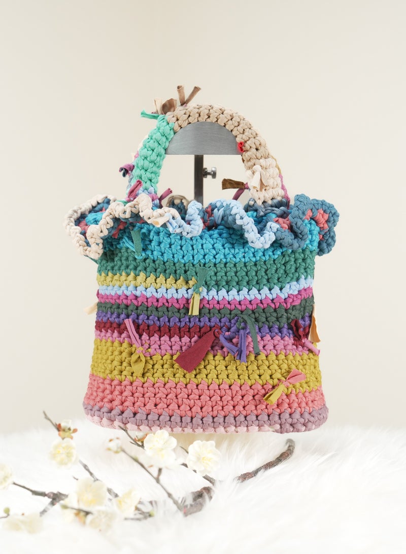 RandSac Multi-Color Crochet Handbag with Tassel Details and Striped Design - Image 1