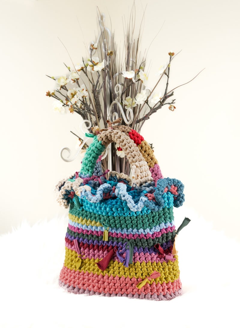 RandSac Multi-Color Crochet Handbag with Tassel Details and Striped Design - Image 2
