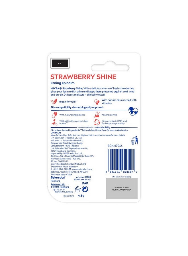 Nivea Strawberry Shine 4.8G Lip Balm24 H Melt In Moisture Formulanatural Oilsglossy Finish4.8 G (Pack Of 1) - Image 3