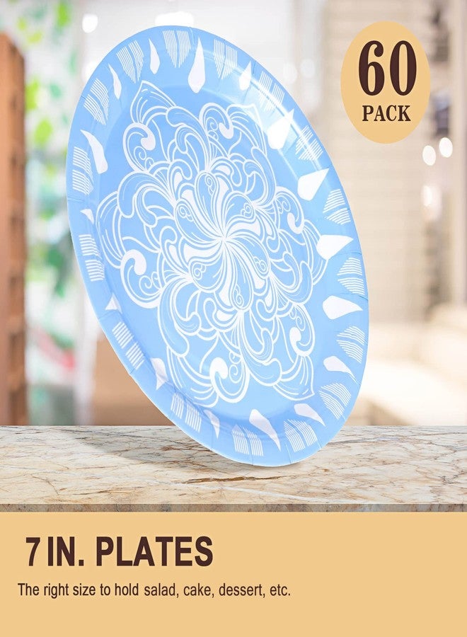 Tyzarglef Colored Paper Plates for Party Supplies, 60 Count Multicolor Disposable Dessert Cake Plates for Birthday Baby Shower Cocktail Decorations 7 inch - Image 4