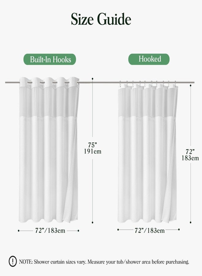 Dynamene White Hook Free Shower Curtain & Snap in Fabric Liner with Magnets, Waffle Weave Shower Curtains for Bathroom, Mesh Top Window, Less Time 3 in 1 Shower Curtain and Liner Set, 72" W x 75" L - Image 2