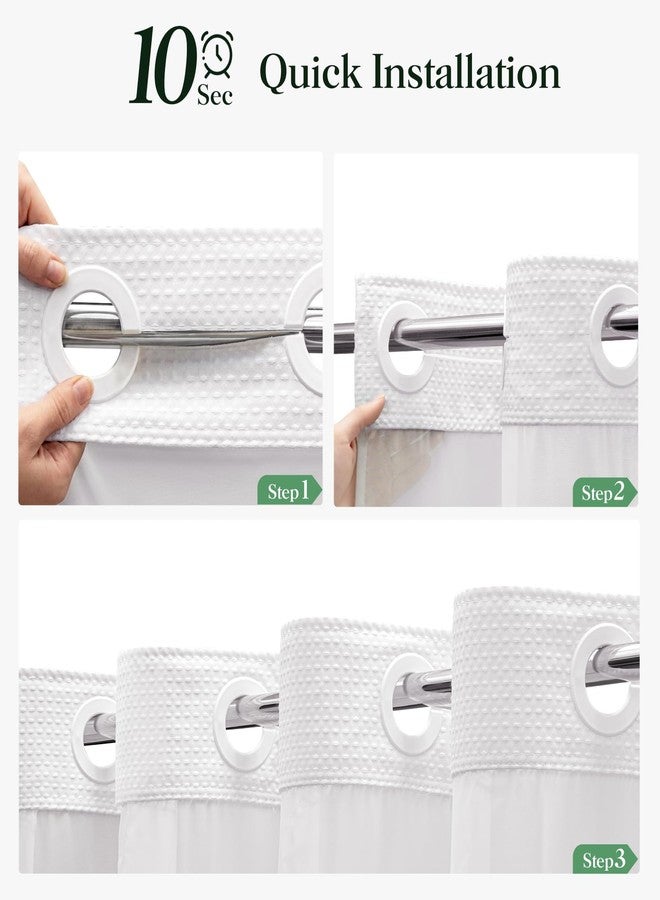 Dynamene White Hook Free Shower Curtain & Snap in Fabric Liner with Magnets, Waffle Weave Shower Curtains for Bathroom, Mesh Top Window, Less Time 3 in 1 Shower Curtain and Liner Set, 72" W x 75" L - Image 3