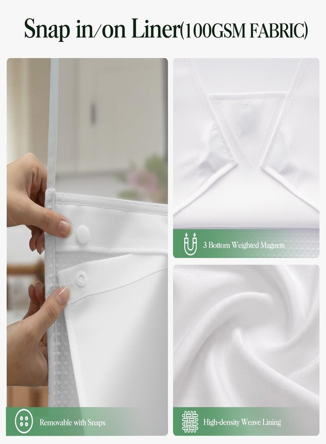 Dynamene White Hook Free Shower Curtain & Snap in Fabric Liner with Magnets, Waffle Weave Shower Curtains for Bathroom, Mesh Top Window, Less Time 3 in 1 Shower Curtain and Liner Set, 72" W x 75" L - Image 5