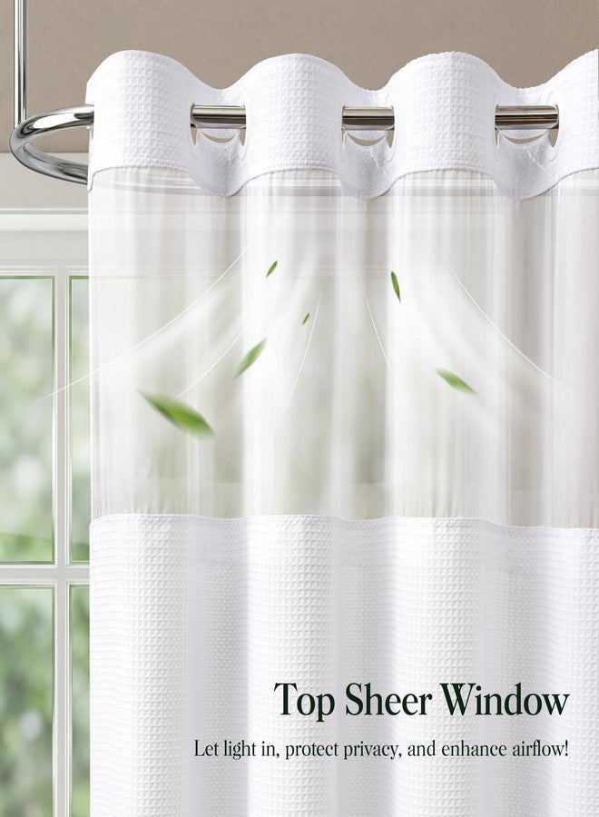 Dynamene White Hook Free Shower Curtain & Snap in Fabric Liner with Magnets, Waffle Weave Shower Curtains for Bathroom, Mesh Top Window, Less Time 3 in 1 Shower Curtain and Liner Set, 72" W x 75" L - Image 4