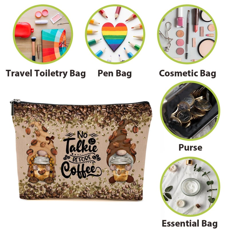 Gnomes Gifts for Women, Cute Coffee Gnome Makeup Bag, Gnome Gifts Funny Gnomes Cosmetic Bag, Coffee Lovers Gift Ideas for Women Girls Bestie Niece, Christmas Graduation Birthday Gifts Toiletry Bag - Image 4