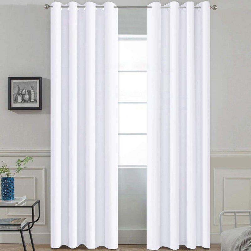 Yakamok Pure White Curtains 84 inch Long, 50% Light Blocking Gormmet Window Treatment Room Darkening Thermal Insulated Curtain Drapes for Living Room Bedroom (52 inch Wide, Set of 2 Panels) - Image 1