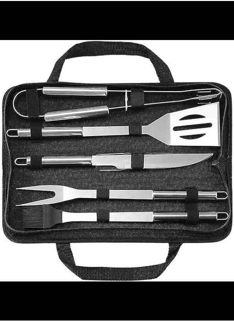 Premium 5pcs Stainless Steel BBQ Grill Tool Set with Knife, Brush, Fork, Spatula, Tongs & Oxford Bag - Ideal for Outdoor Grilling in UAE Grill Accessories, Barbecue Utensil for Outdoor Cooking