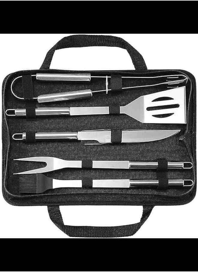 INFLUX Premium 5pcs Stainless Steel BBQ Grill Tool Set with Knife, Brush, Fork, Spatula, Tongs & Oxford Bag - Ideal for Outdoor Grilling in UAE Grill Accessories, Barbecue Utensil for Outdoor Cooking  - Image 1