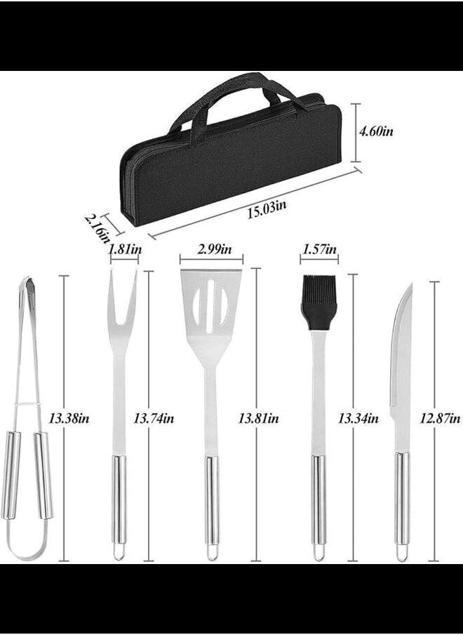 INFLUX Premium 5pcs Stainless Steel BBQ Grill Tool Set with Knife, Brush, Fork, Spatula, Tongs & Oxford Bag - Ideal for Outdoor Grilling in UAE Grill Accessories, Barbecue Utensil for Outdoor Cooking  - Image 3