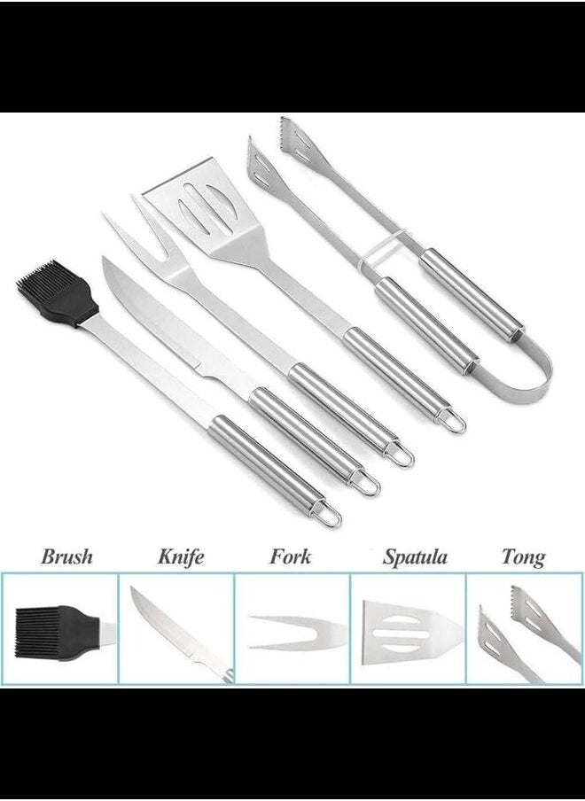 INFLUX Premium 5pcs Stainless Steel BBQ Grill Tool Set with Knife, Brush, Fork, Spatula, Tongs & Oxford Bag - Ideal for Outdoor Grilling in UAE Grill Accessories, Barbecue Utensil for Outdoor Cooking  - Image 5