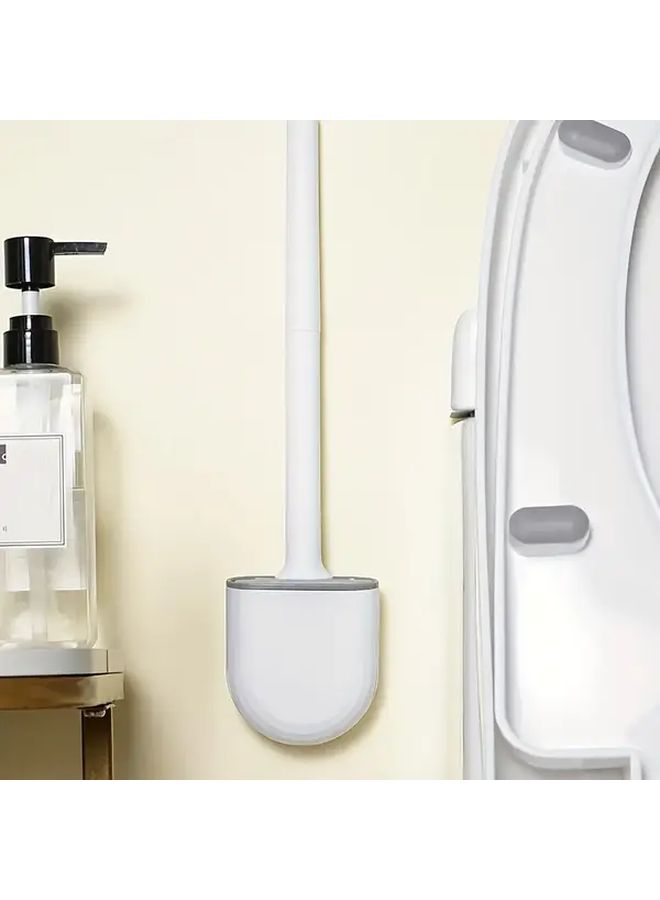 Porcelain White Wall Mounted Toilet Brush Set Long Handle Efficient Cleaning - Image 4