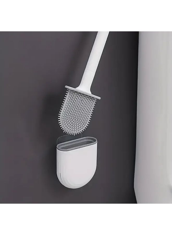 Porcelain White Wall Mounted Toilet Brush Set Long Handle Efficient Cleaning - Image 1