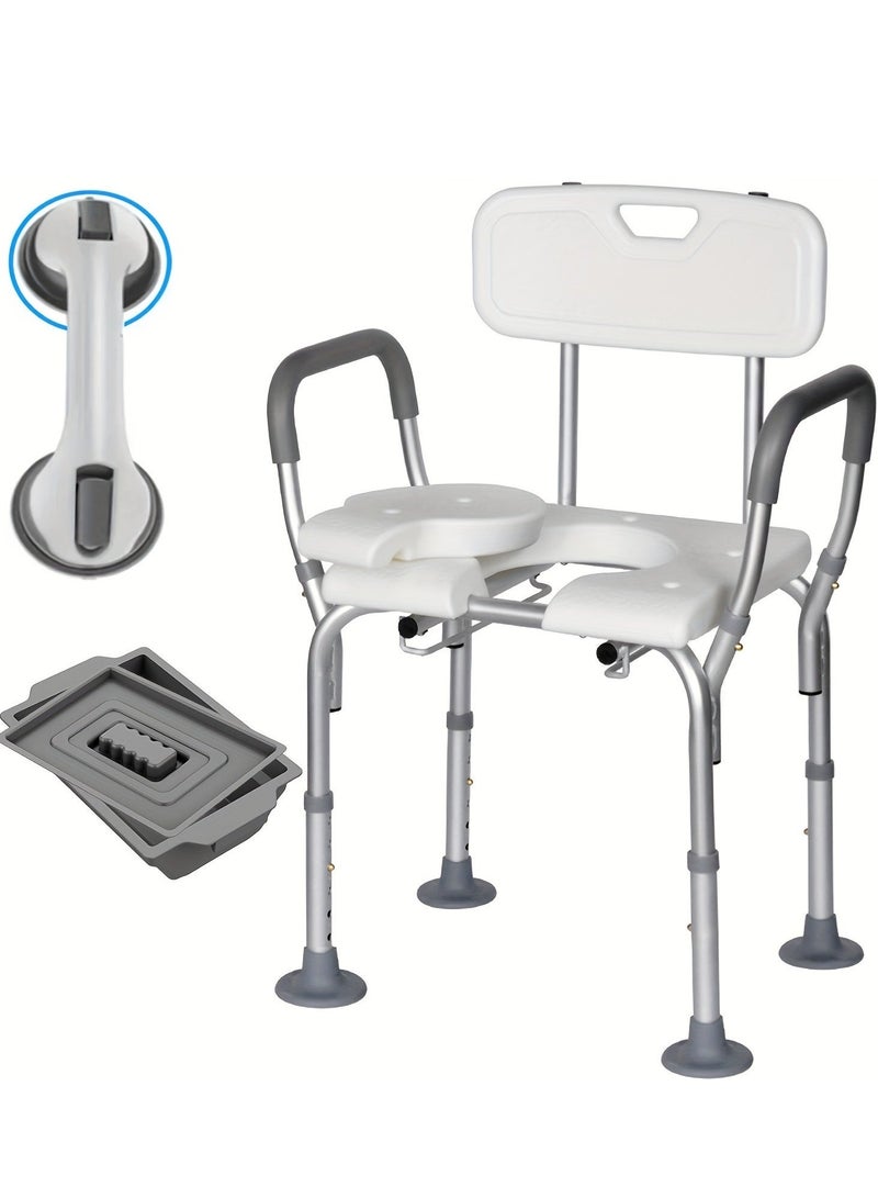 والالا كرسي استحمام مع مساند للذراعين، كرسي استحمام حوض استحمام، مقعد استحمام قابل للتعديل غير قابل للانزلاق، مرحاض بجانب السرير مع دلو قابل للإزالة لكبار السن، كبار السن، المعاقين، أبيض - Image 3