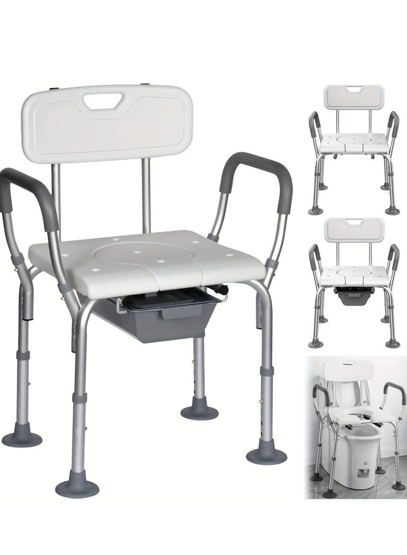 والالا كرسي استحمام مع مساند للذراعين، كرسي استحمام حوض استحمام، مقعد استحمام قابل للتعديل غير قابل للانزلاق، مرحاض بجانب السرير مع دلو قابل للإزالة لكبار السن، كبار السن، المعاقين، أبيض - Image 4