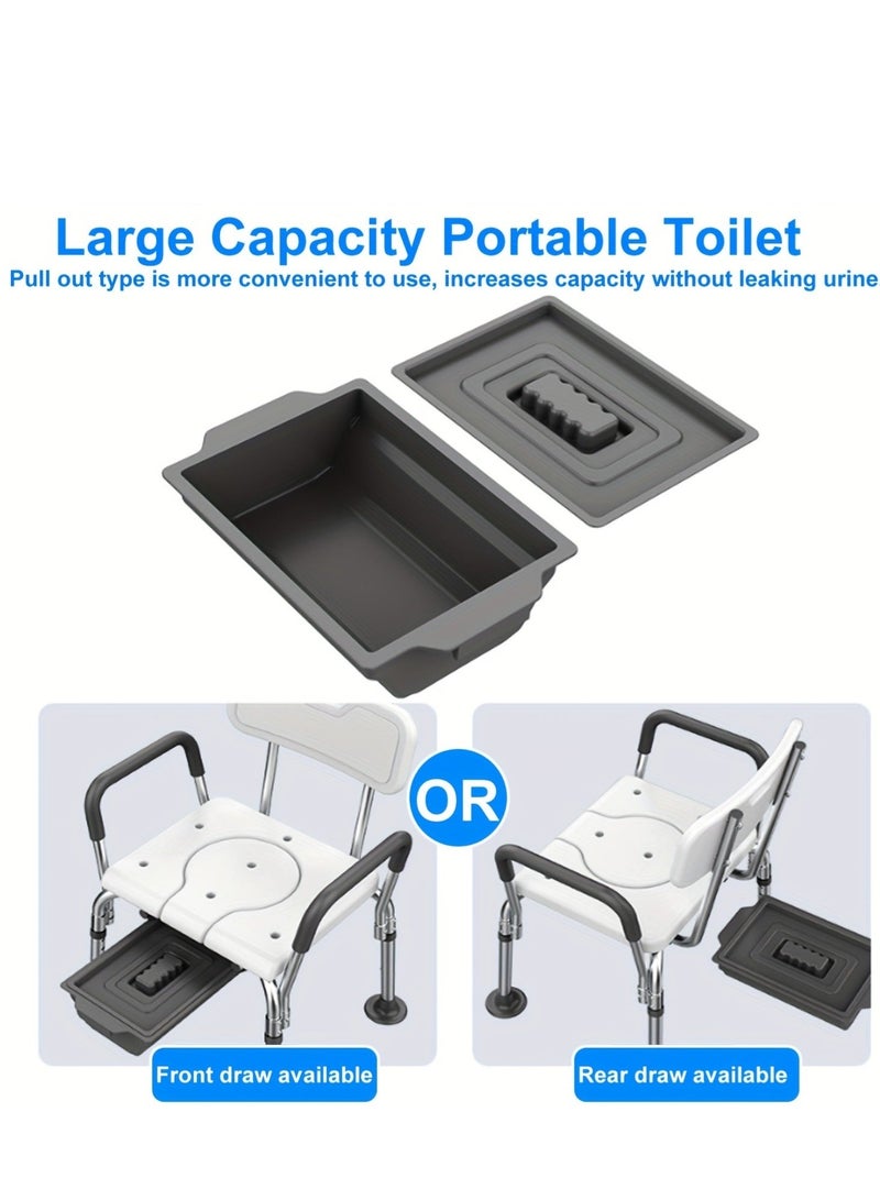 والالا كرسي استحمام مع مساند للذراعين، كرسي استحمام حوض استحمام، مقعد استحمام قابل للتعديل غير قابل للانزلاق، مرحاض بجانب السرير مع دلو قابل للإزالة لكبار السن، كبار السن، المعاقين، أبيض - Image 5