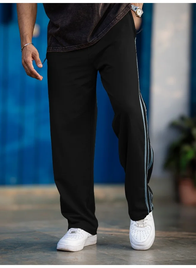 Maniac Maniac Mens ColorBlock Black and Light Grey Color Baggy Fit Pant
