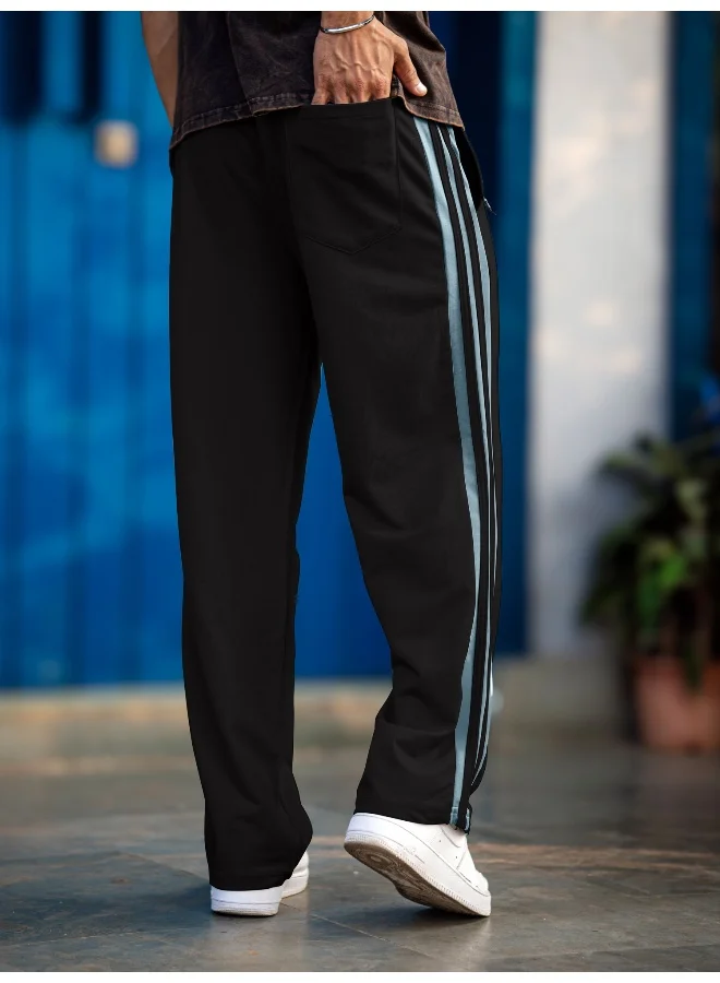 Maniac Maniac Mens ColorBlock Black and Light Grey Color Baggy Fit Pant