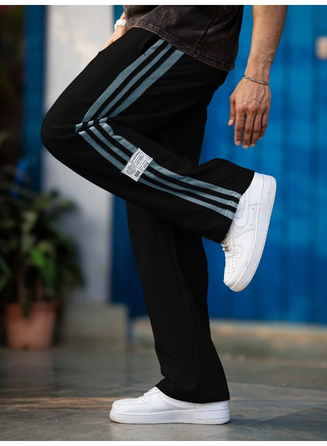 Maniac Maniac Mens ColorBlock Black and Light Grey Color Baggy Fit Pant