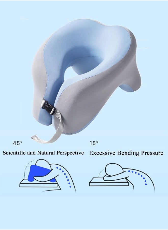 Generic - U-Shaped Pillow Travel Pillow Airplane Neck Pillow Neck & Head Support Pillow Memory Foam Neck Pillow Suitable for Sleeping Airplane Car Office and Home（Light Blue) - Image 1