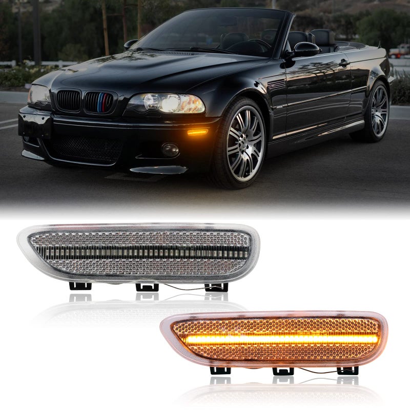 Mynoway Front Bumper LED Reflector Light Replacement for 3 Series E46 323Ci 325Ci 328Ci Coupe Convertible 19992003 E46 M3 20012006 2PCS Side Marker Fender Lamp Replace OE 63148383011 53148383012