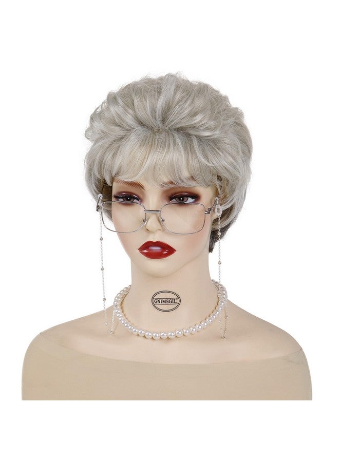 GNIMEGIL Short Curly Hair Wigs for Women Silver Grey Wig Old Lady Costume Grandma Wig Gray Synthetic Wigs Mommy Granny Wig (Silver Wig Set) - Image 3