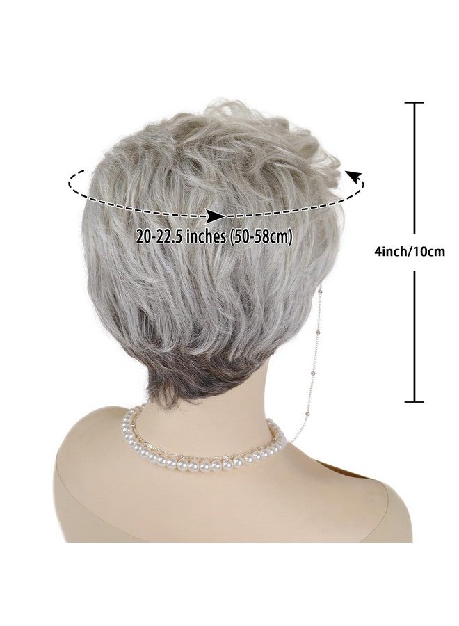 GNIMEGIL Short Curly Hair Wigs for Women Silver Grey Wig Old Lady Costume Grandma Wig Gray Synthetic Wigs Mommy Granny Wig (Silver Wig Set) - Image 2