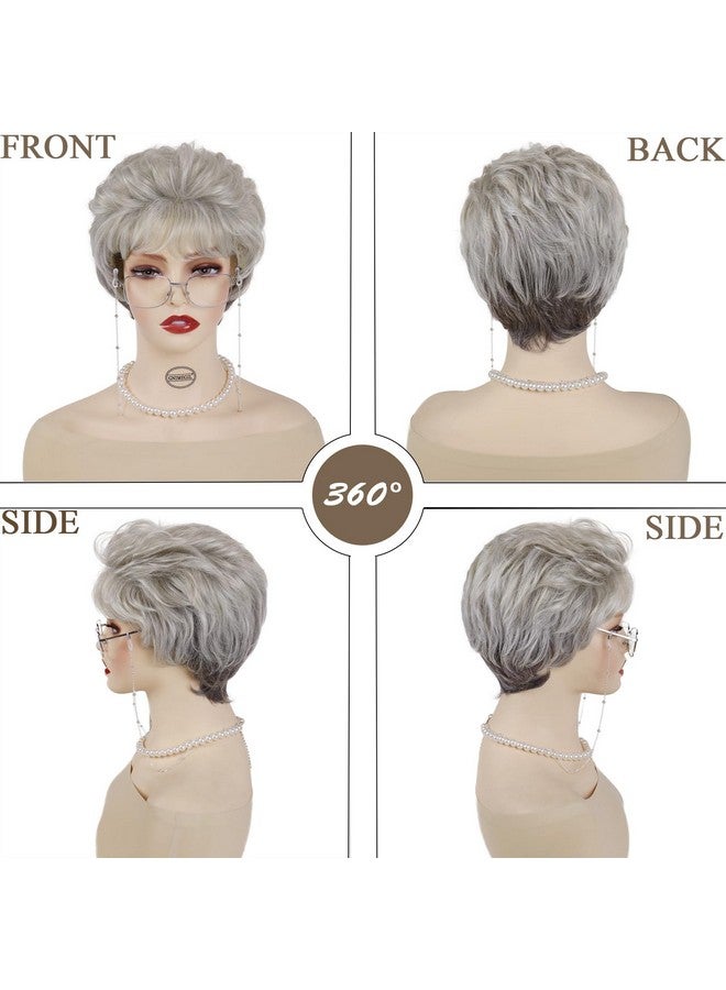GNIMEGIL Short Curly Hair Wigs for Women Silver Grey Wig Old Lady Costume Grandma Wig Gray Synthetic Wigs Mommy Granny Wig (Silver Wig Set) - Image 5