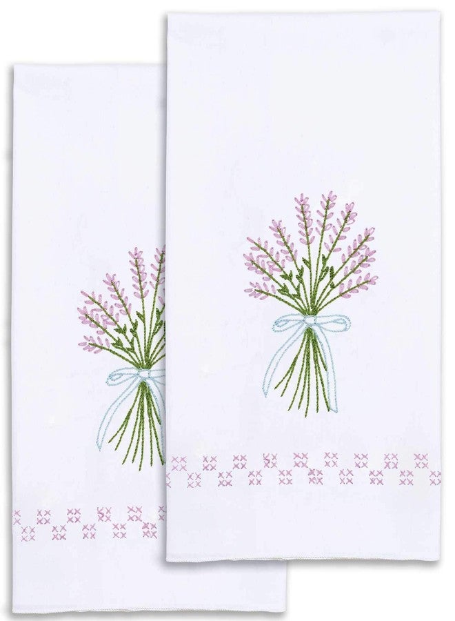 Jack Dempsey Needle Art Jack Dempsey Lavender Hand Towels, White, 28.00" x 17.00" - Image 2