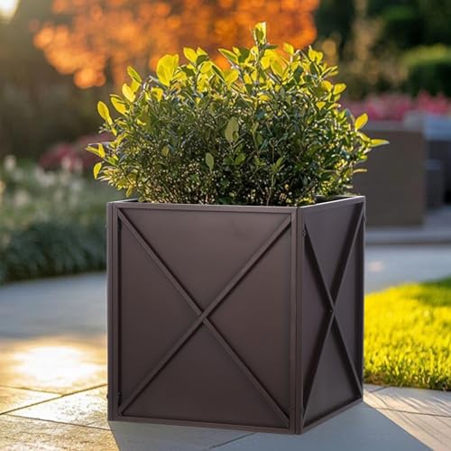 BAYN Metal Square Planter Box Tall Planters for Outdoor Plants Modern Heavy Duty with Drainage Holes for Outside Indoor Patio Deck - Brown, 17”x 17”x 18” - Image 5