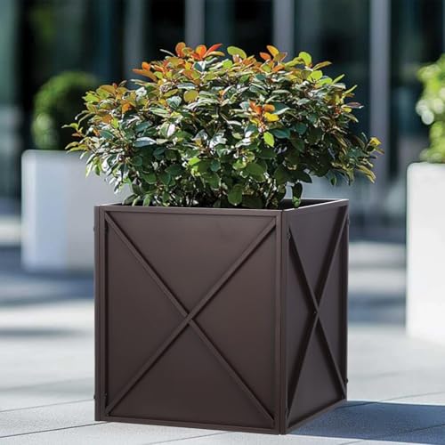 BAYN Metal Square Planter Box Tall Planters for Outdoor Plants Modern Heavy Duty with Drainage Holes for Outside Indoor Patio Deck - Brown, 17”x 17”x 18” - Image 4