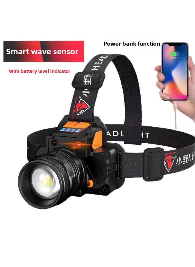 Led Headlight Strong Light USB Charging Super Bright Induction Yellow Light Head-mounted Long-range Hernia Outdoor Night Fishing Small Miner's Lamp-Color:T50 White Light T8 Wick + Charging Cable - Image 1