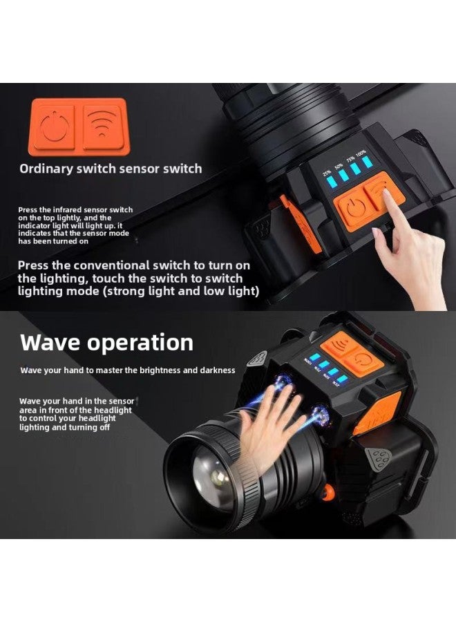 Led Headlight Strong Light USB Charging Super Bright Induction Yellow Light Head-mounted Long-range Hernia Outdoor Night Fishing Small Miner's Lamp-Color:T50 White Light T8 Wick + Charging Cable - Image 4