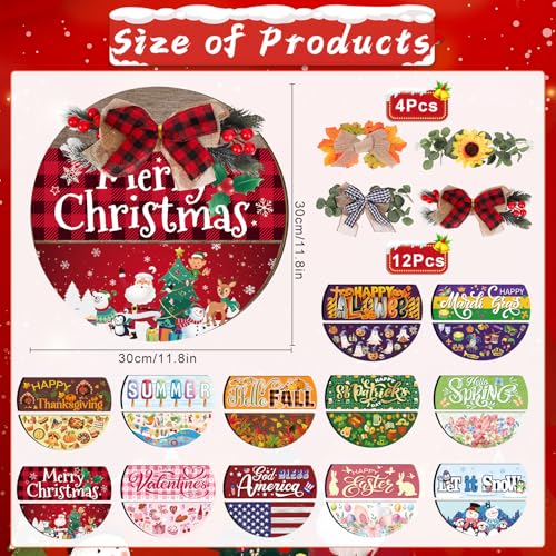 Gameza Interchangeable Welcome Sign Magnetic, Wooden Seasonal Welcome Sign for Front Door, Door Hanging Decor with 4 Seasonal Wreaths and 24 Changeable Icons Farmhouse Home Decorations - Image 2