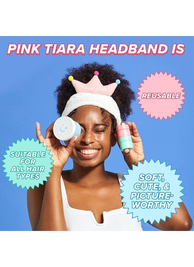 I DEW CARE I Dew Care Face Wash Headband - Pink Tiara | Head band for Face Washing & Skincare, Spa Day, Soft & Fuzzy, Cute for Makeup, Shower, Teen Girls Stuff, Princess Style Crown, Hair Band, Gift (1 Count)  - Image 5