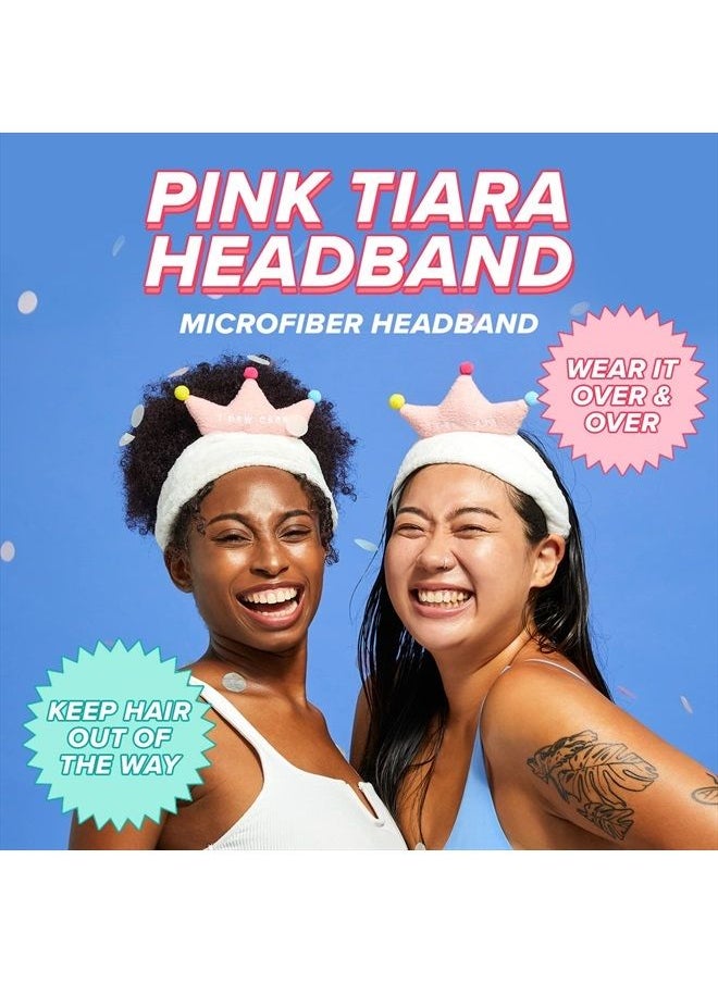 I DEW CARE I Dew Care Face Wash Headband - Pink Tiara | Head band for Face Washing & Skincare, Spa Day, Soft & Fuzzy, Cute for Makeup, Shower, Teen Girls Stuff, Princess Style Crown, Hair Band, Gift (1 Count)  - Image 2