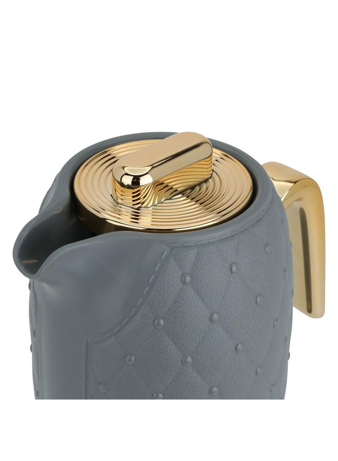 تايمليس ترمس بلاستيك من الخيزران بسعة 1 لتر ومقبض باللون الرمادي الداكن الذهبي - Image 4