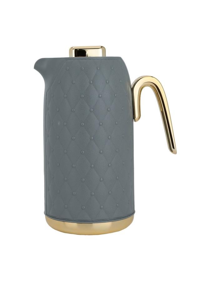 تايمليس ترمس بلاستيك من الخيزران بسعة 1 لتر ومقبض باللون الرمادي الداكن الذهبي - Image 1