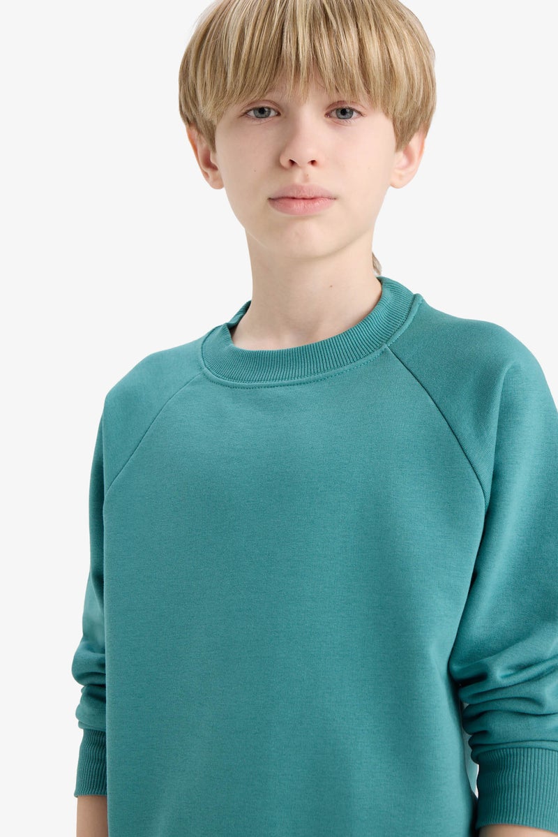 DeFacto Green Boy Boy Basic Crew Neck Sweatshirt Casual - Image 4